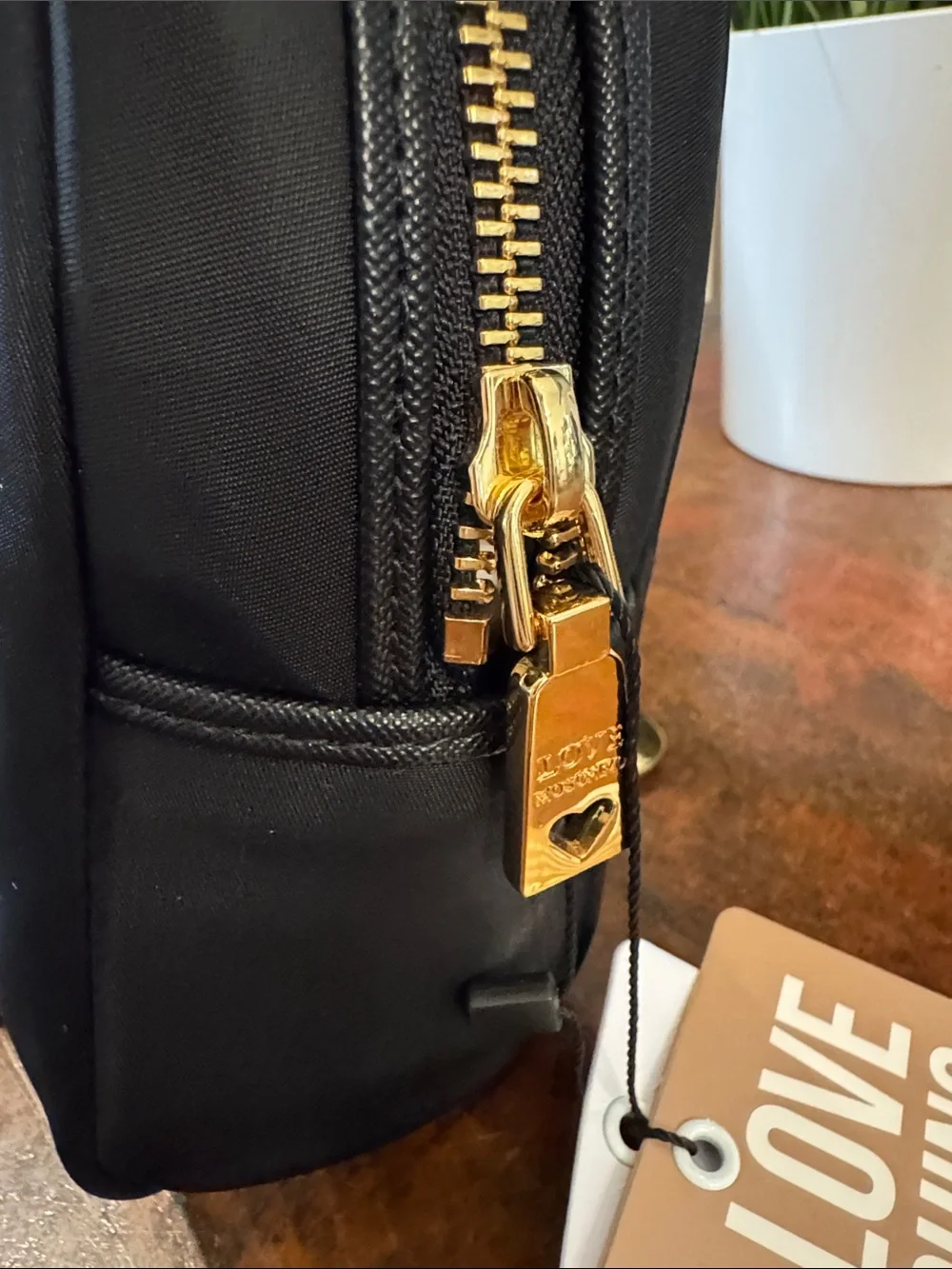 Love Moschino Black Toiletry Pouch with Gold Logo Plate